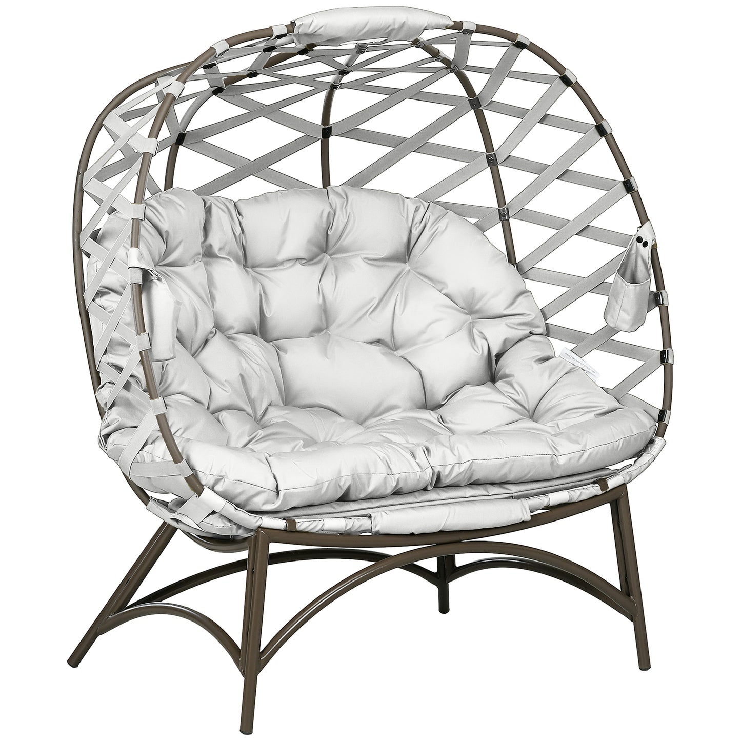 2 Seater Egg Chair Outdoor with Cushion, Cup Pockets - Light Grey