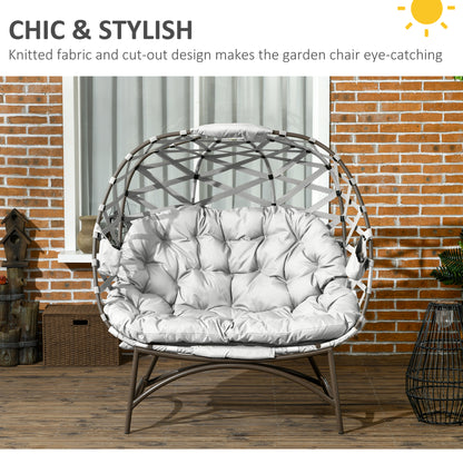 2 Seater Egg Chair Outdoor with Cushion, Cup Pockets - Light Grey