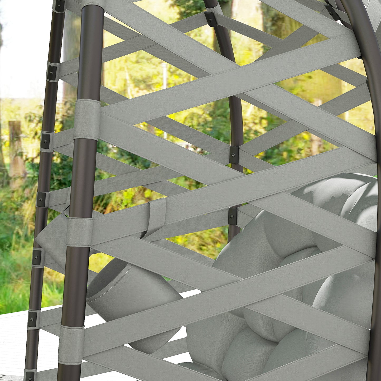 2 Seater Egg Chair Outdoor with Cushion, Cup Pockets - Light Grey