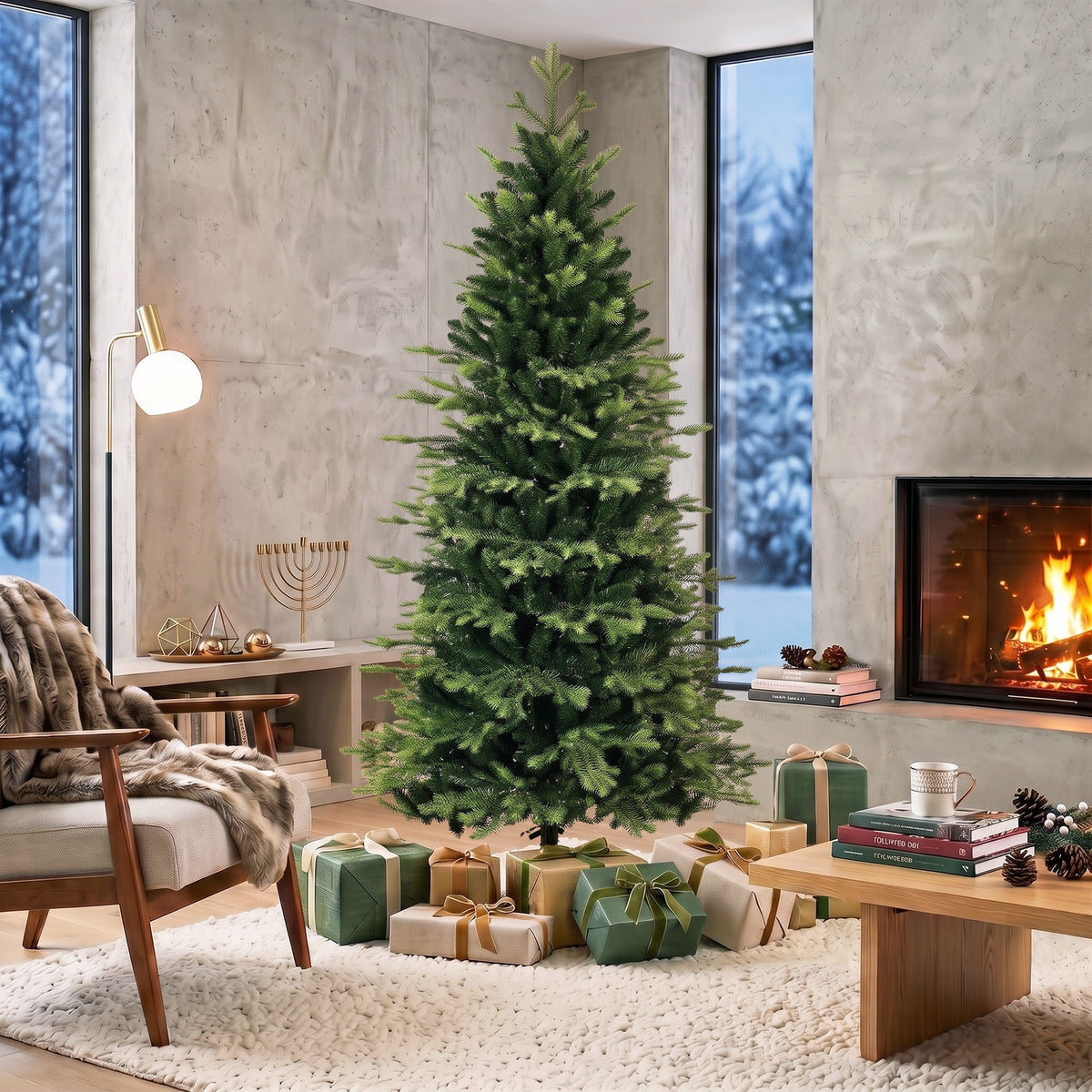 Geneva Fir Hinged Xmas Tree with 2079 Branch Tips, Green