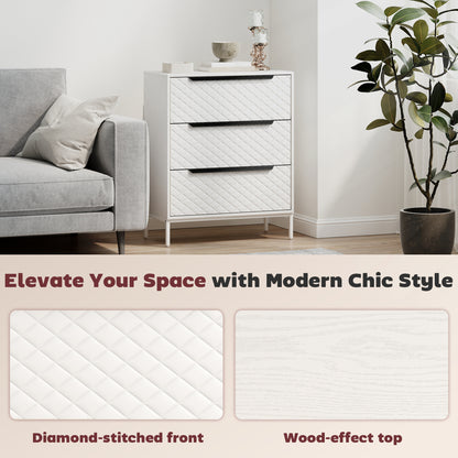 Chest of Drawers, 3 Fabric Drawer Dresser, Aluminium Handles, White