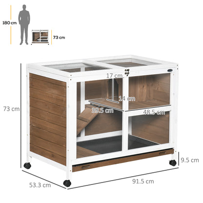 Wood Rabbit Hutch Bunny Cage Pet House Indoor W/ Tray Ramp, Brown