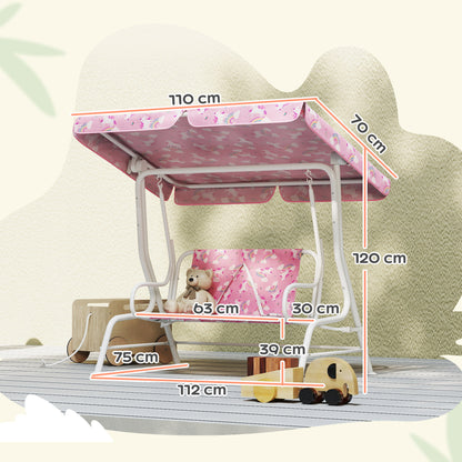 Kids 2-Seater Porch Swing with Seat Belts, Adjustable Canopy Pink