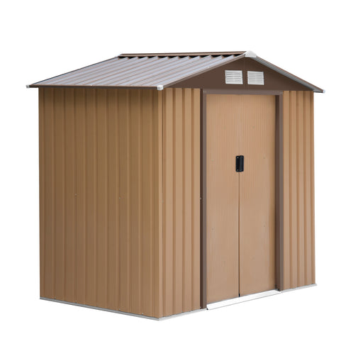 7 x 4 ft Lockable Garden Shed Large Patio Roofed Tool Metal Storage Building Foundation Sheds Box Outdoor Furniture, Yellow