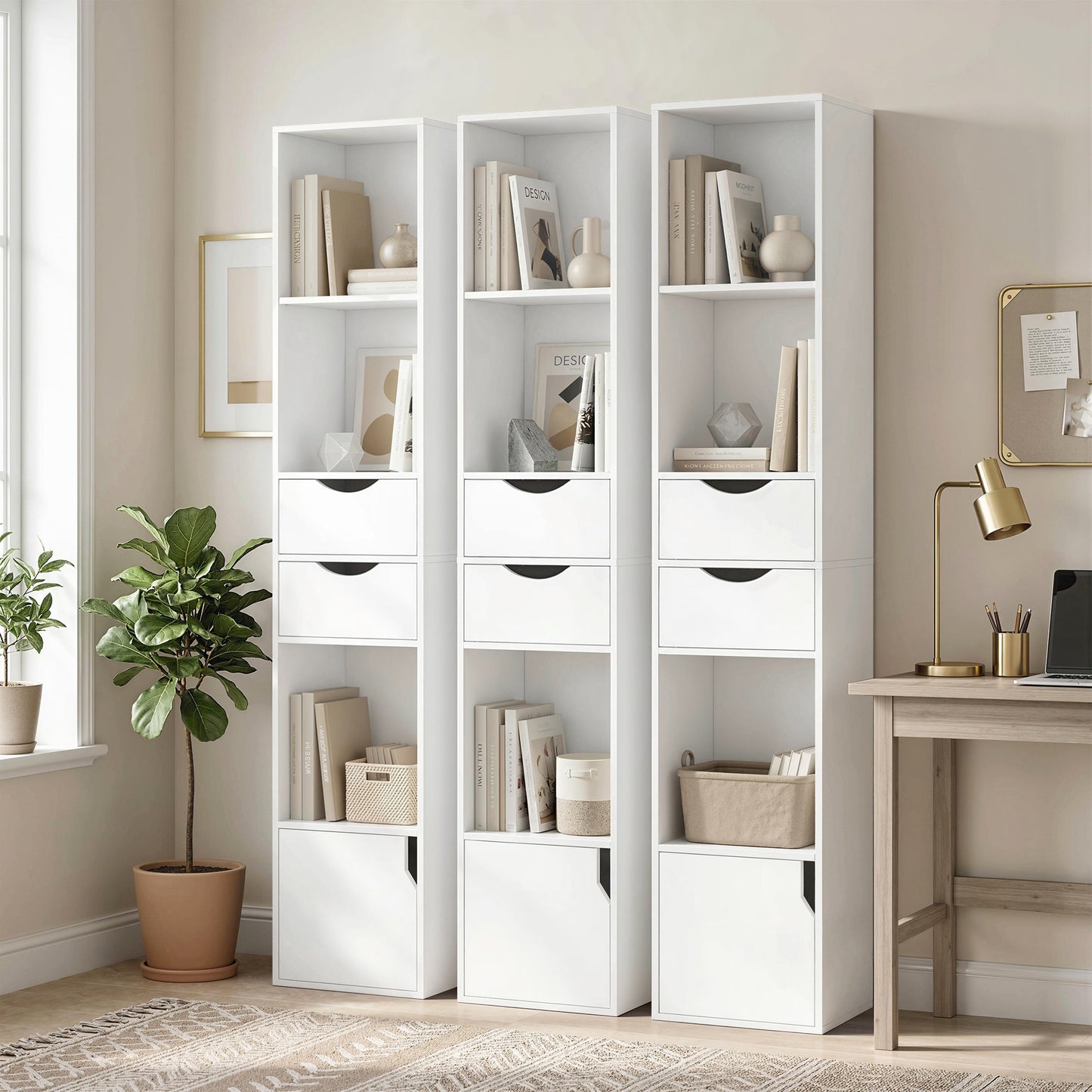 Bookcase with Drawers Adjustable Shelf 158 cm White