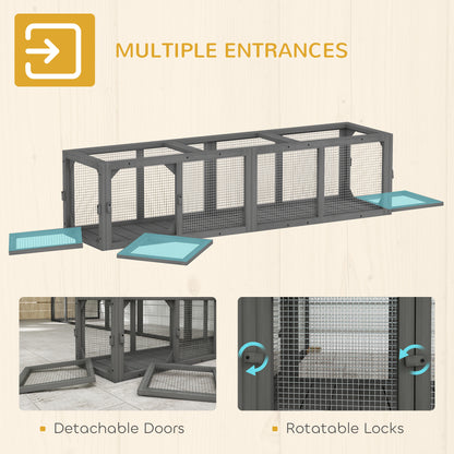 Outdoor Cat Tunnel, Wooden Extendable Pet Run, for Kitty, Puppy, Grey
