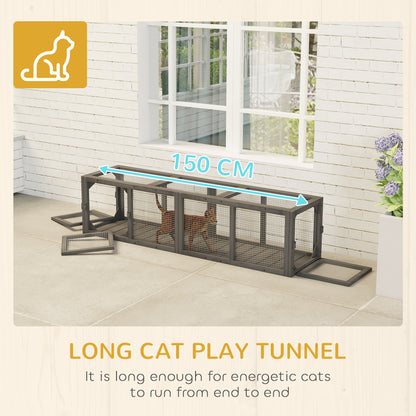 Outdoor Cat Tunnel, Wooden Extendable Pet Run, for Kitty, Puppy, Grey