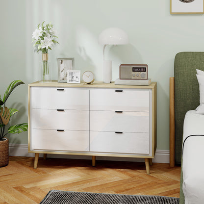 Storage Cabinet with 6 Drawers and 5 Legs, High Gloss White