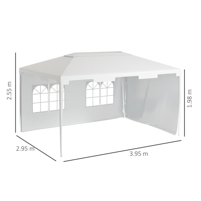 3 x 4 m Garden Gazebo Shelter Marquee Party Tent with 2 Sidewalls for Patio Yard Outdoor, White