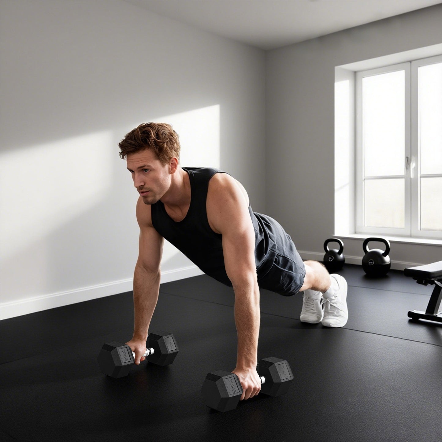 40KG Rubber Hex Dumbbell Portable Hand Weights Home Gym