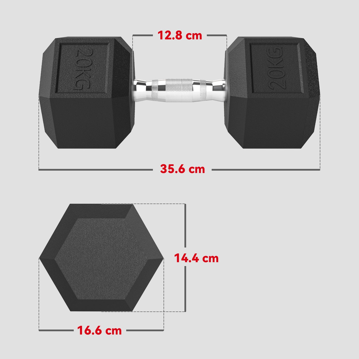 40KG Rubber Hex Dumbbell Portable Hand Weights Home Gym