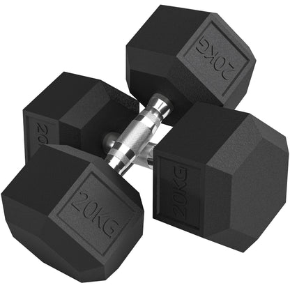 40KG Rubber Hex Dumbbell Portable Hand Weights Home Gym