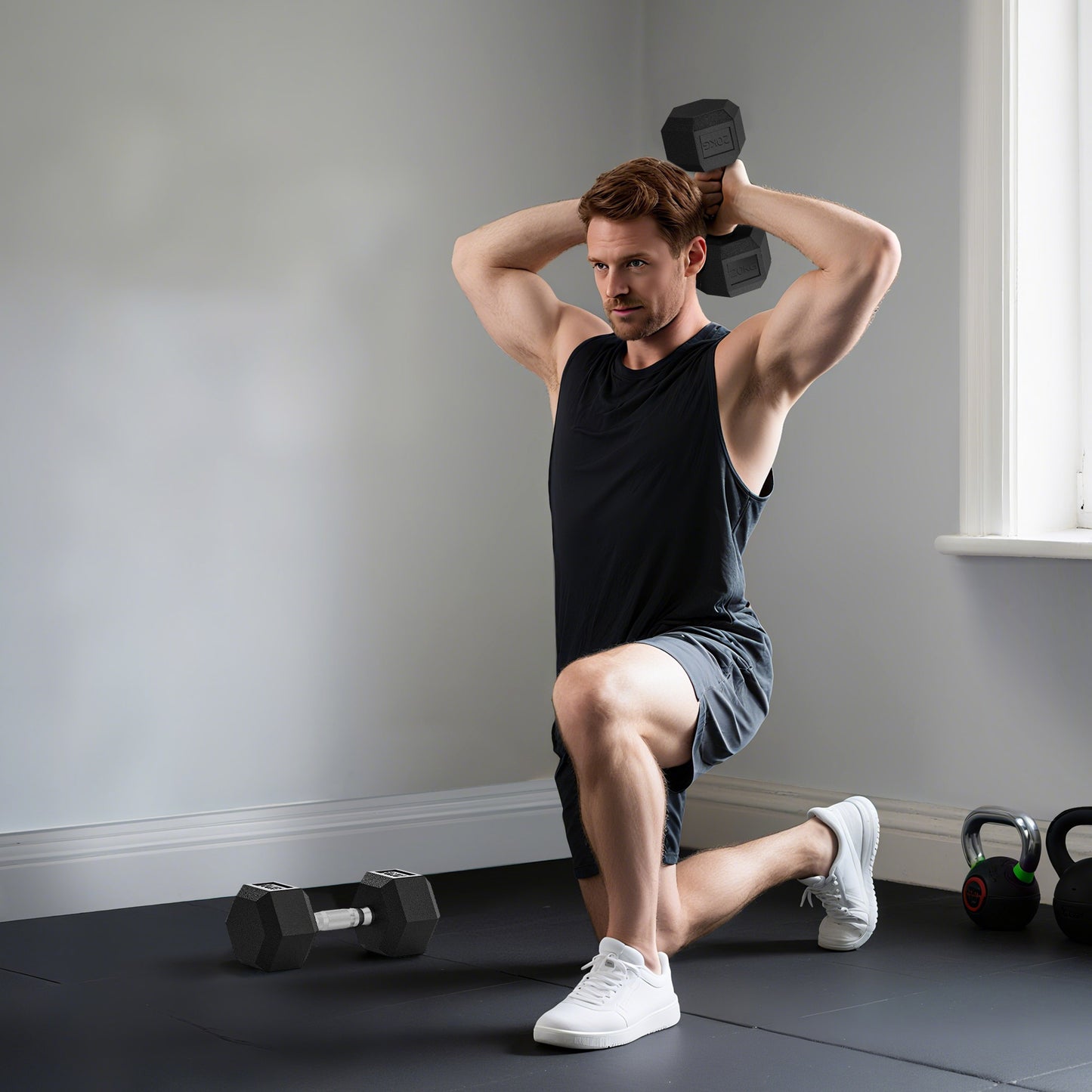 40KG Rubber Hex Dumbbell Portable Hand Weights Home Gym