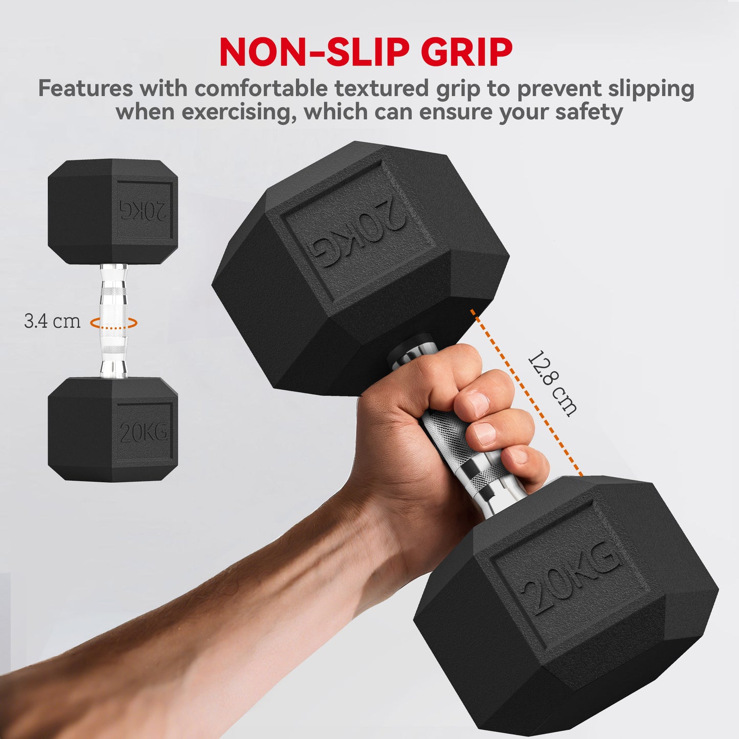 40KG Rubber Hex Dumbbell Portable Hand Weights Home Gym