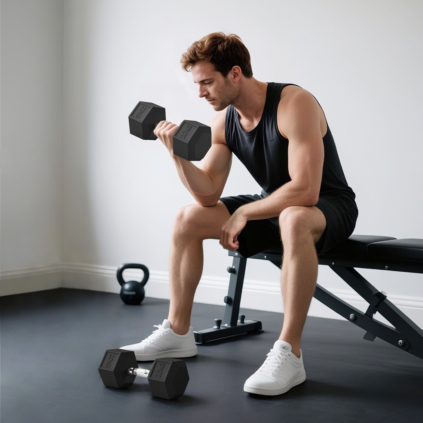 40KG Rubber Hex Dumbbell Portable Hand Weights Home Gym