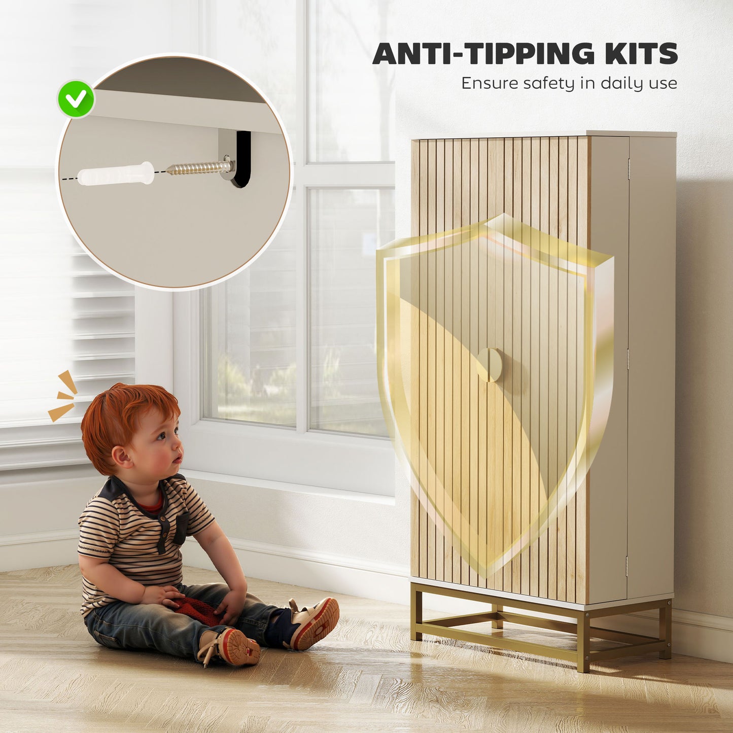 Kitchen Cabinet with Double Doors, 5 Tiers, 12 Spice Racks, White