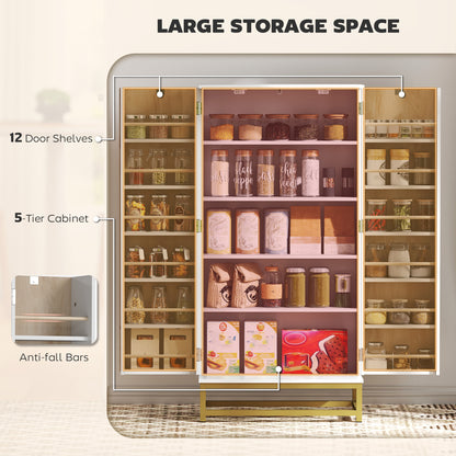 Kitchen Cabinet with Double Doors, 5 Tiers, 12 Spice Racks, White