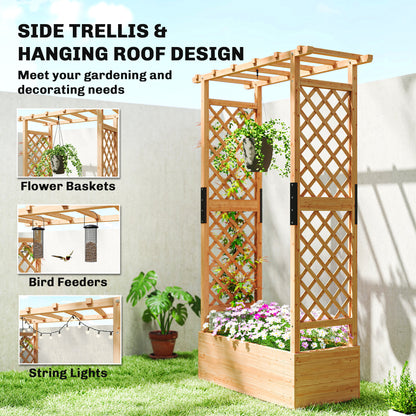 Raised Bed for Garden with Trellis, 110 x 44 x 181 cm, Natural