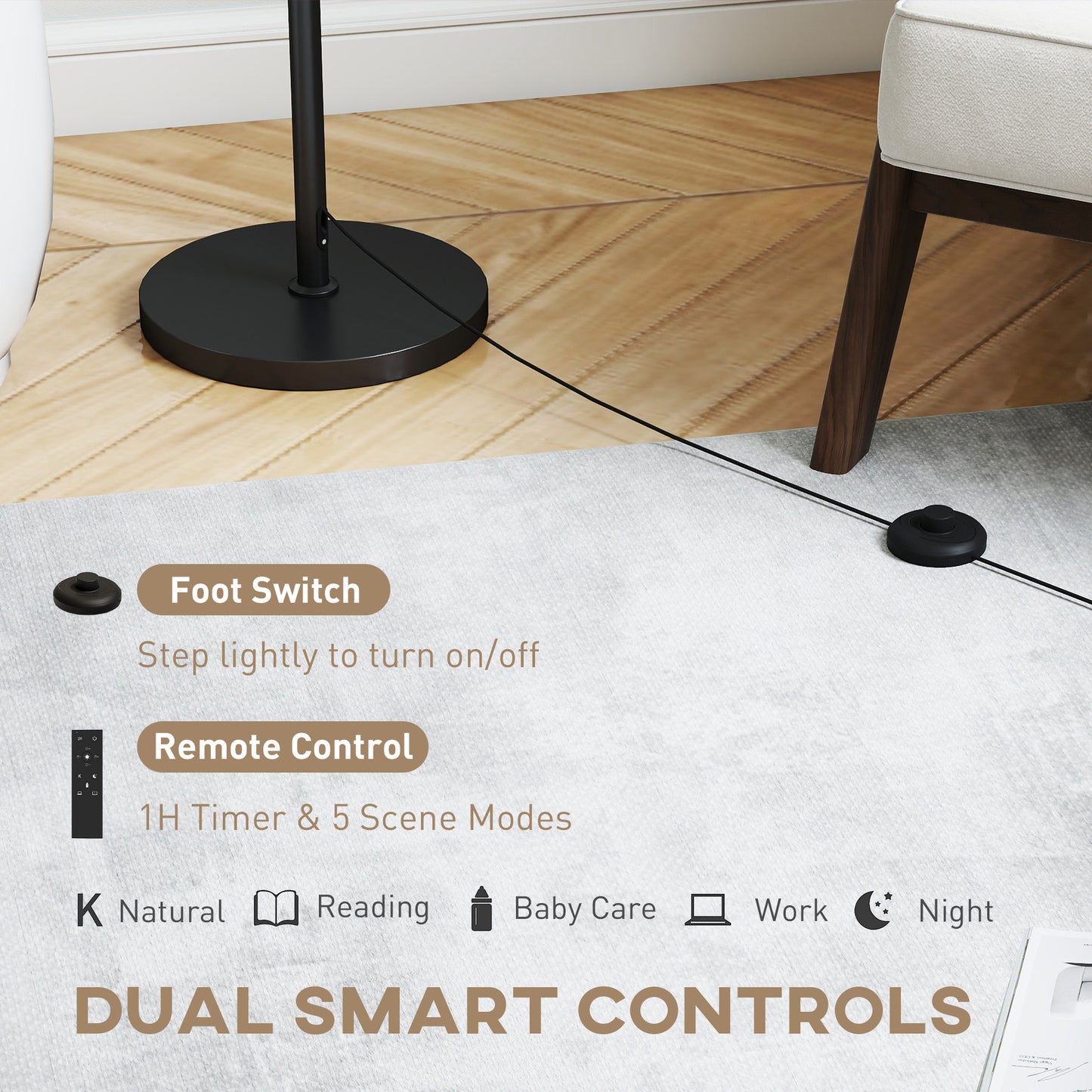 Modern Dimmable Standing Lamp with Adjustable Colour Temperatures