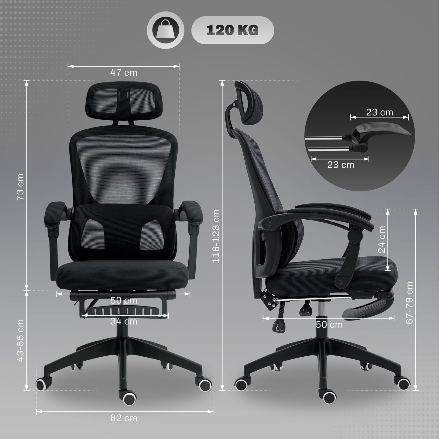 Mesh Ergonomic Office Chair with Lumbar Support, Headrest, Black