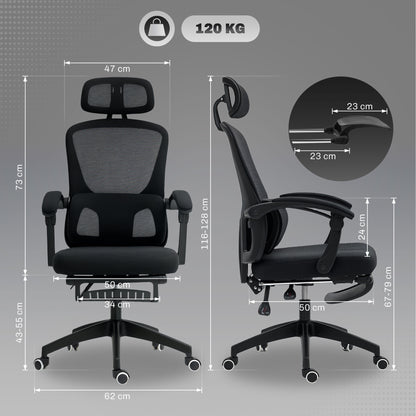 Mesh Ergonomic Office Chair with Lumbar Support, Headrest, Black