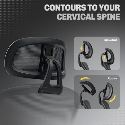 Mesh Ergonomic Office Chair with Lumbar Support, Headrest, Black