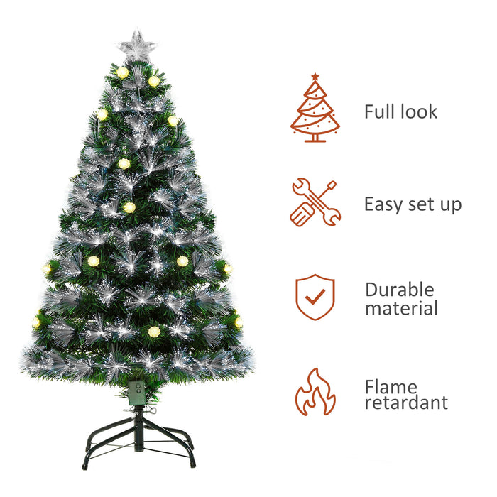 HOMCM 4ft White Artificial Christmas Tree w/ 130 LEDs Star Topper Tri-Base Full Bodied Seasonal Decoration Pre-Lit Home