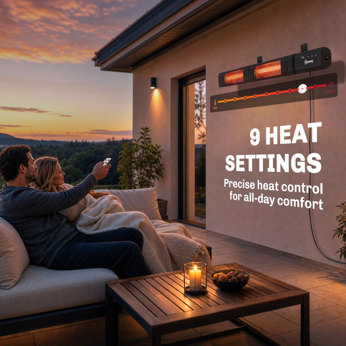 3000 W Electric Infrared Patio Heater Wall Mounted, Black