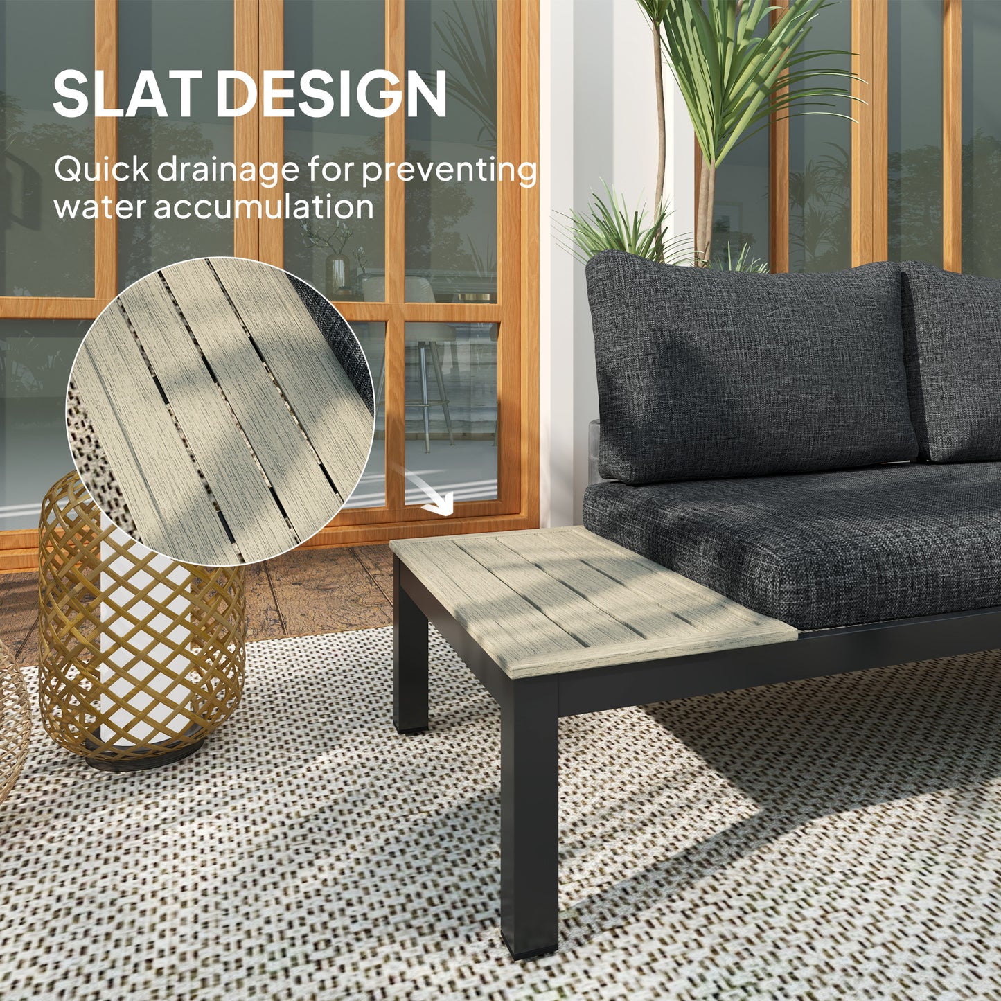 3pcs Garden Sectional Sofa Side Table Furniture Set w/ Cushion