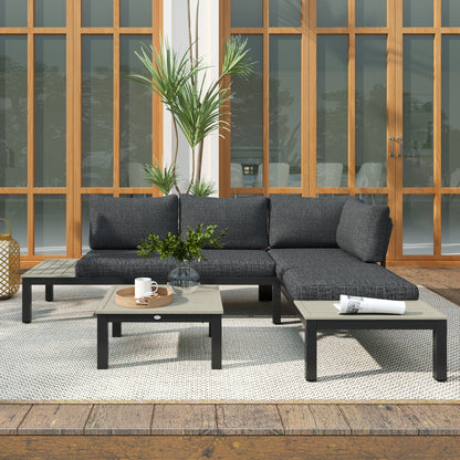 3pcs Garden Sectional Sofa Side Table Furniture Set w/ Cushion