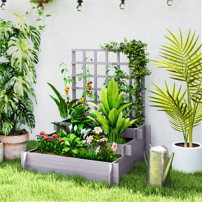 3 Tier Wooden Garden Planters with Trellis for Vine Climbing Plants