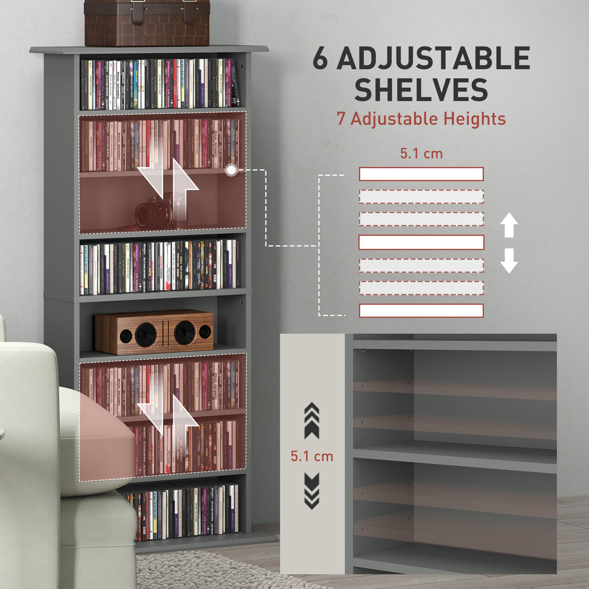 CD Storage Unit DVD Tower Blu-ray Storage Shelf for Living Room Grey