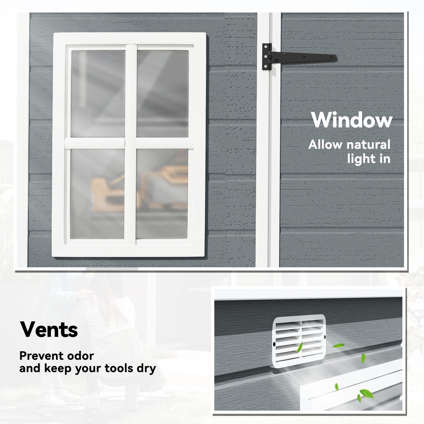 10 x 6 ft Plastic Garden Shed with Floor, Lockable Doors, Grey