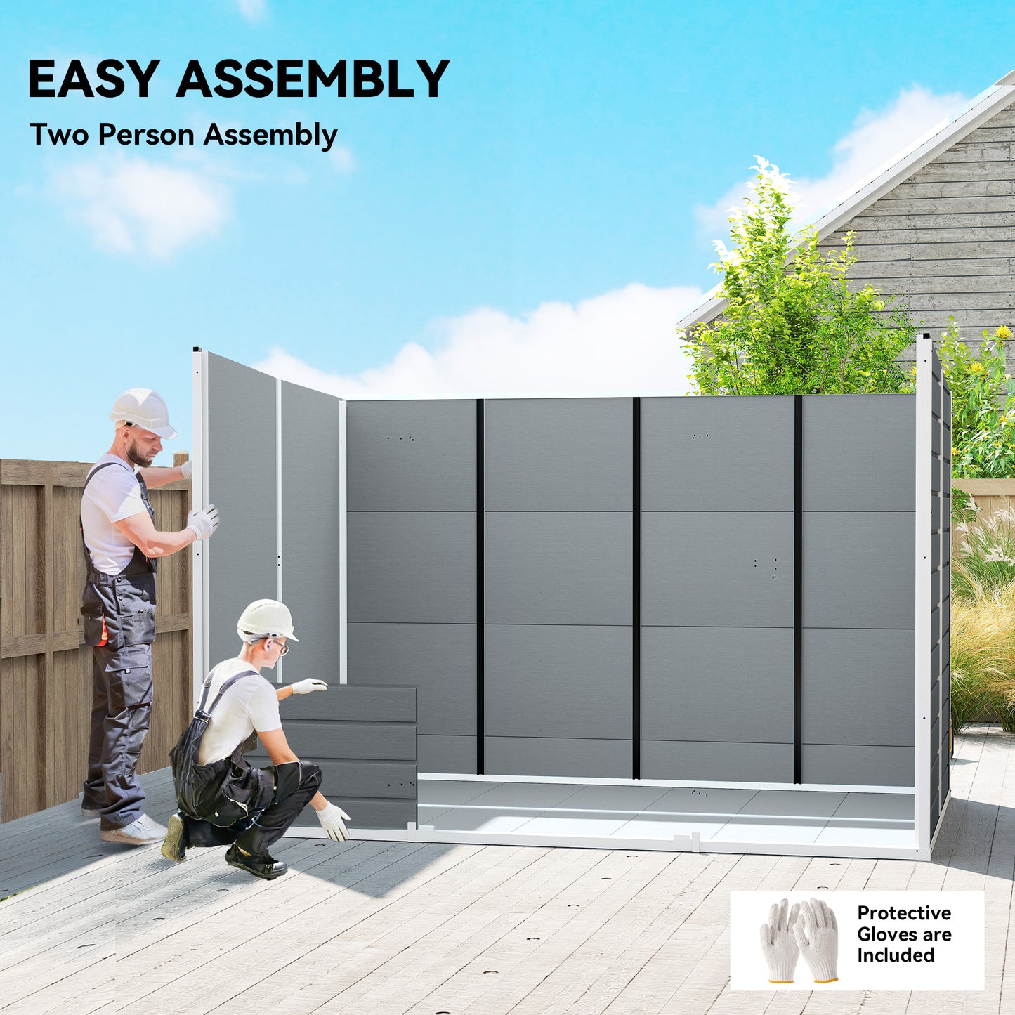 10 x 6 ft Plastic Garden Shed with Floor, Lockable Doors, Grey