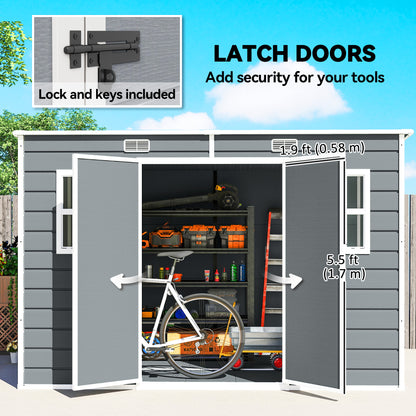 10 x 6 ft Plastic Garden Shed with Floor, Lockable Doors, Grey