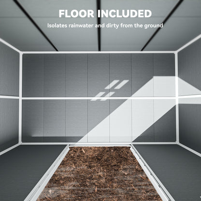 10 x 6 ft Plastic Garden Shed with Floor, Lockable Doors, Grey