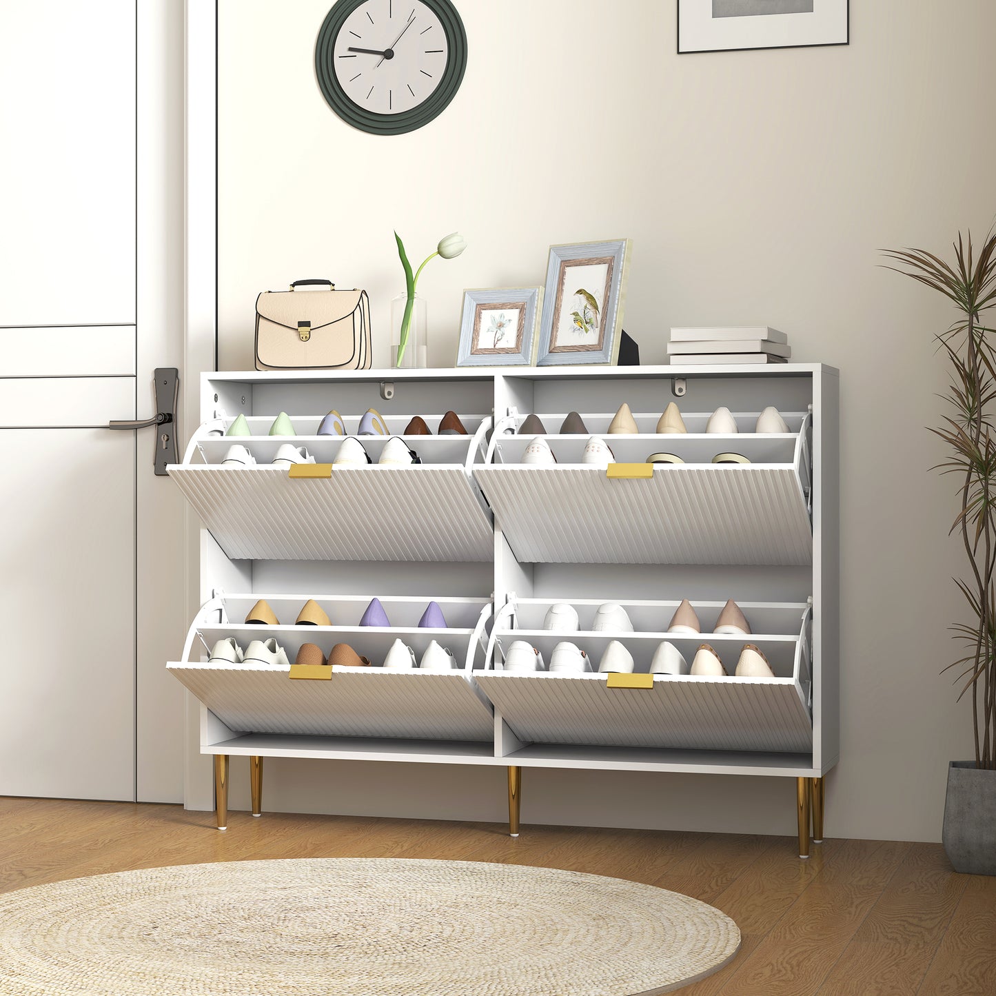 Slim Shoe Storage Cabinet with 4 Flip Drawers for Hallway, White
