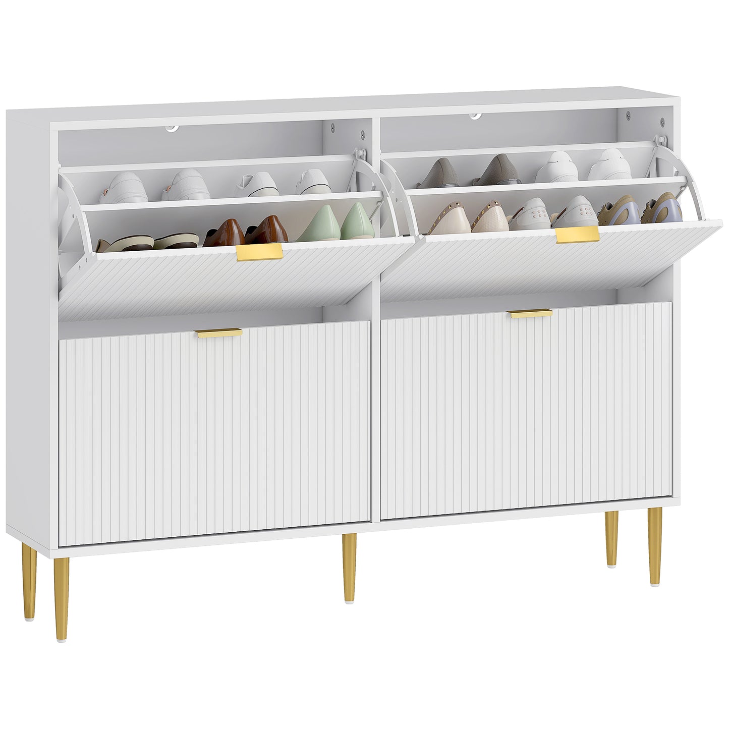 Slim Shoe Storage Cabinet with 4 Flip Drawers for Hallway, White