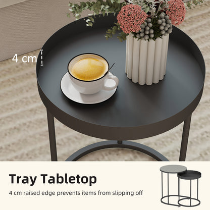 Nesting Side Table Set of 2, Industrial Round Nest of Tables, Grey