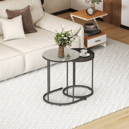 Nesting Side Table Set of 2, Industrial Round Nest of Tables, Grey