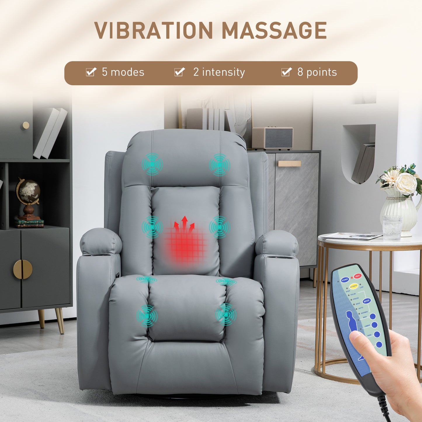 Manual Recliner Chair with 8 Vibration & Heat, Light Grey