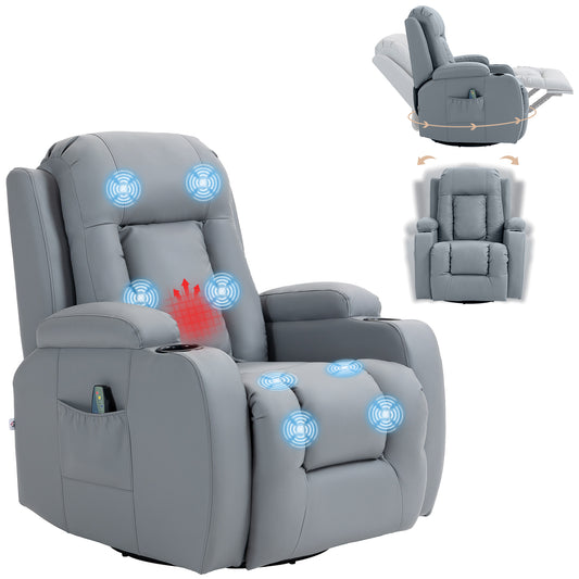 Manual Recliner Chair with 8 Vibration & Heat, Light Grey