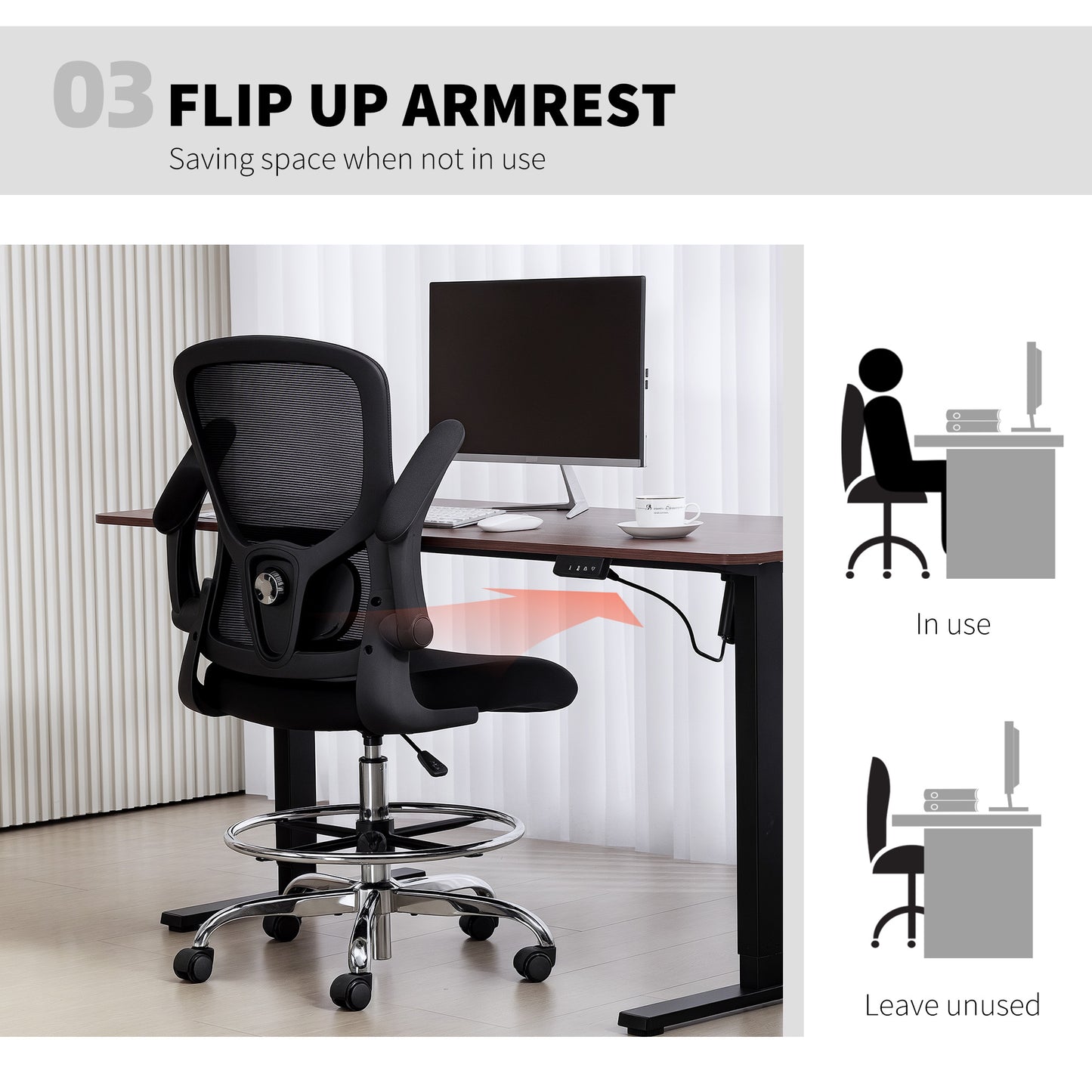 Ergonomic Tall Office Chair, 360 Degree Swivel Task Stool, Black