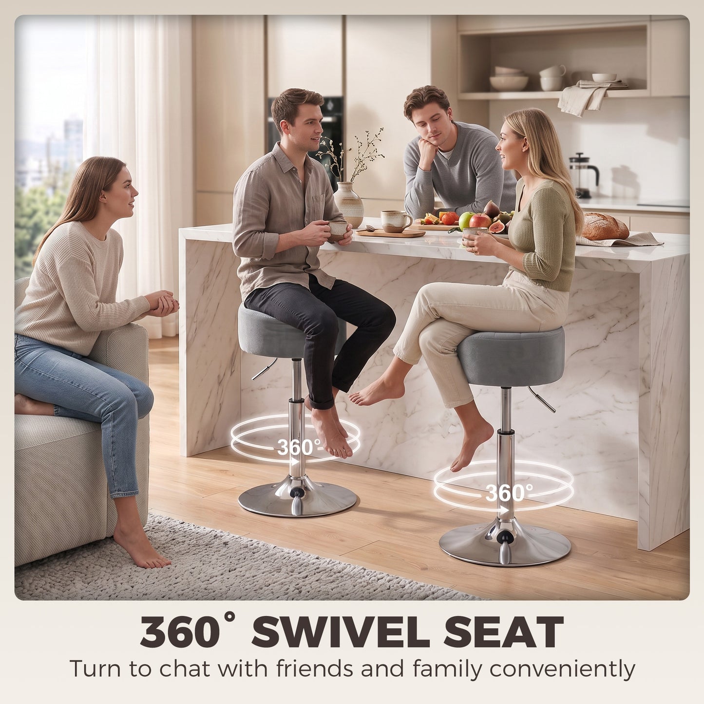 Bar Stool Adjustable Swivel 1 Piece, Grey