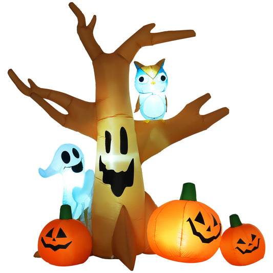 Halloween Inflatable Tree Ghost 3 Pumpkins Owl Lighted 4 LED for Lawn