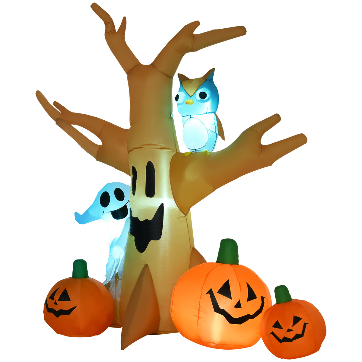 Halloween Inflatable Tree Ghost 3 Pumpkins Owl Lighted 4 LED for Lawn