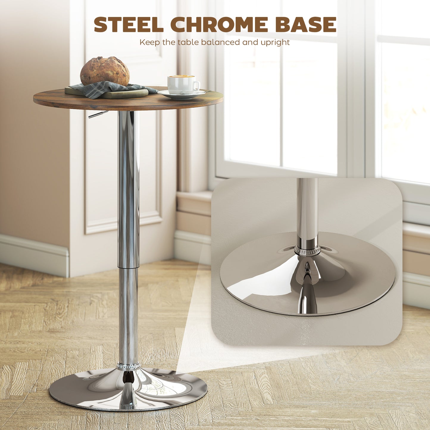 Round Bar Table, Swivel Bistro Table with Adjustable Height