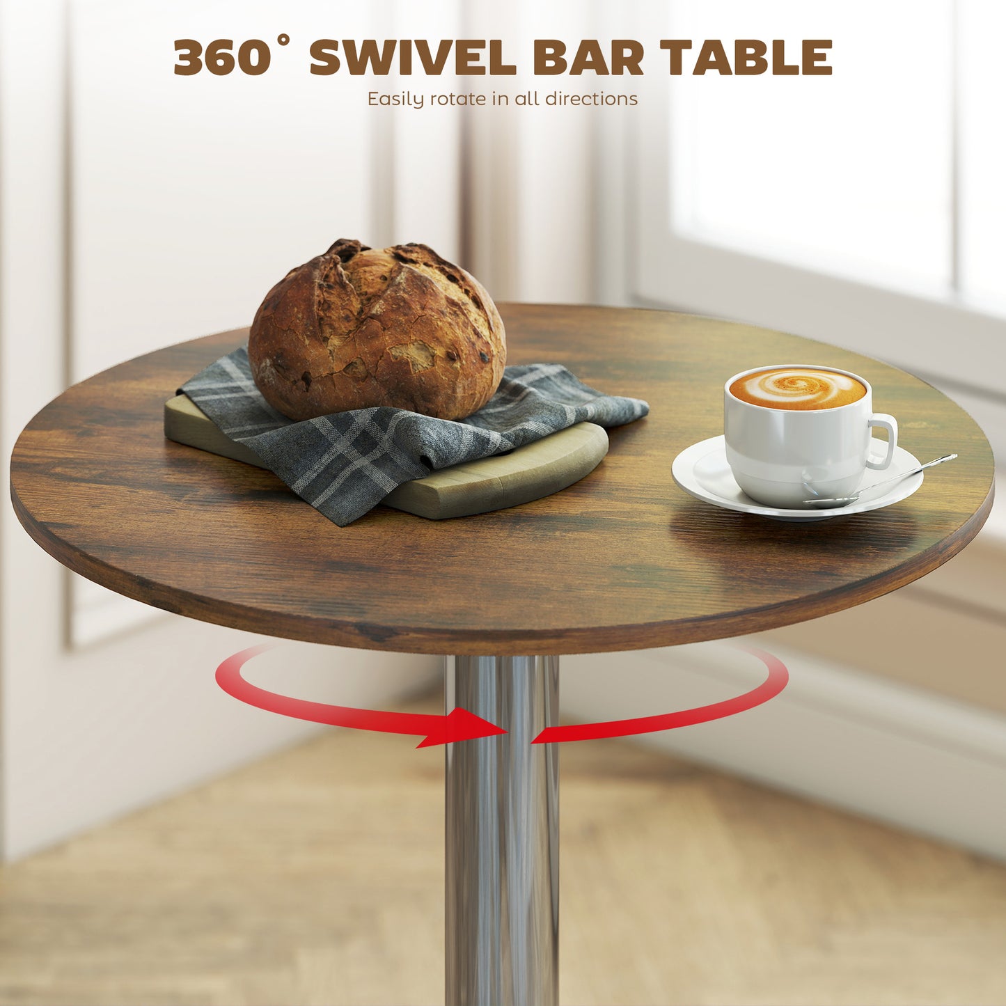 Round Bar Table, Swivel Bistro Table with Adjustable Height