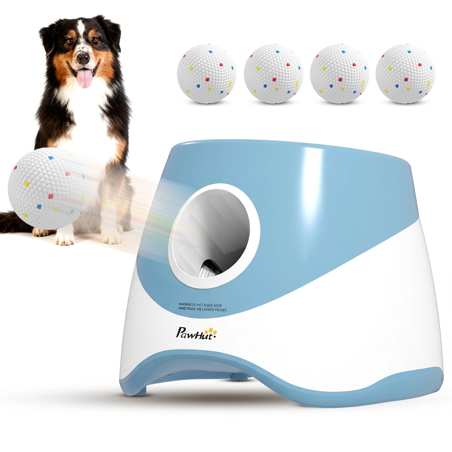 Automatic Dog Ball Launcher with 5 ETPU Balls, Blue