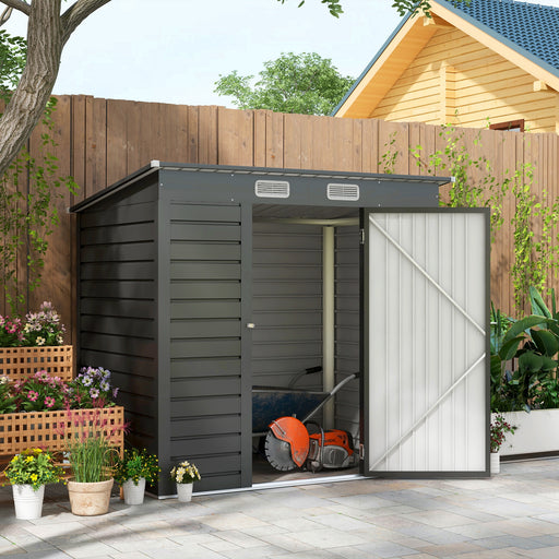 6.3 x 4.3FT Galvanised Metal Garden Shed with Lockable Door, Grey